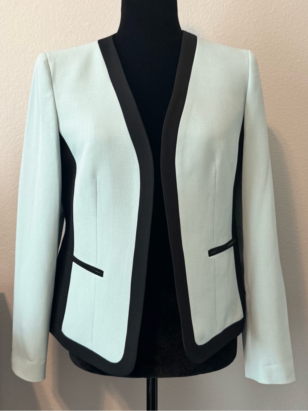 Kasper Petite Sea Glass Black Colorblock Open Front Blazer NWT 6P